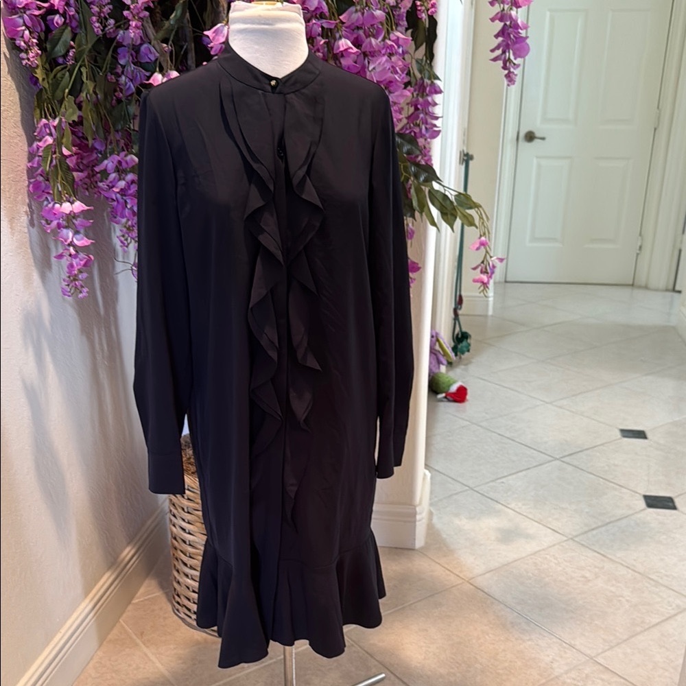 Elegant Tory Burch Dark Navy Blue Ruffle Dress perfect for Back to Office